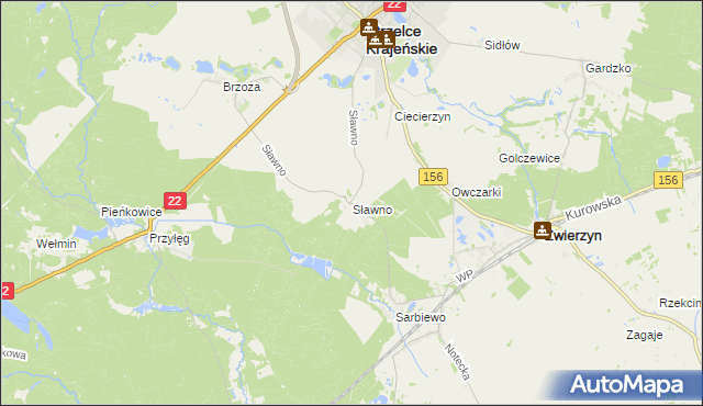 mapa Sławno gmina Strzelce Krajeńskie, Sławno gmina Strzelce Krajeńskie na mapie Targeo