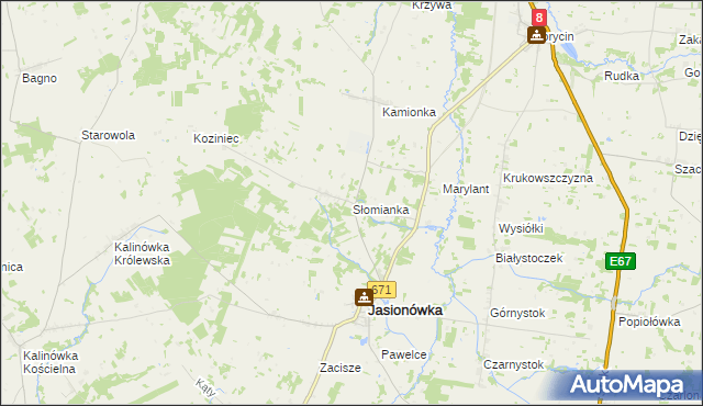 mapa Słomianka gmina Jasionówka, Słomianka gmina Jasionówka na mapie Targeo