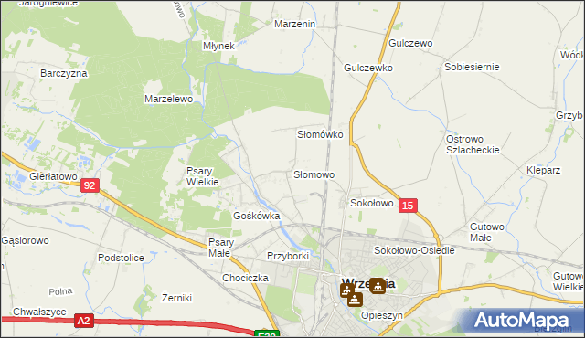 mapa Słomowo gmina Września, Słomowo gmina Września na mapie Targeo