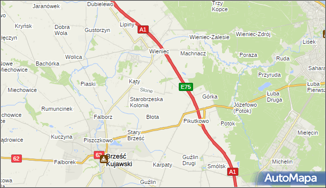 mapa Słone gmina Brześć Kujawski, Słone gmina Brześć Kujawski na mapie Targeo