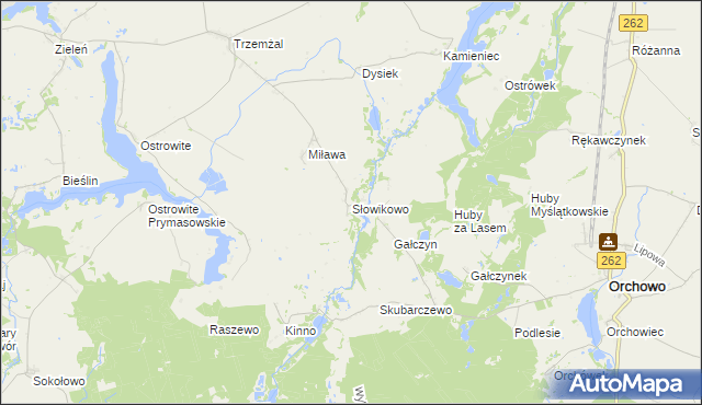 mapa Słowikowo gmina Orchowo, Słowikowo gmina Orchowo na mapie Targeo