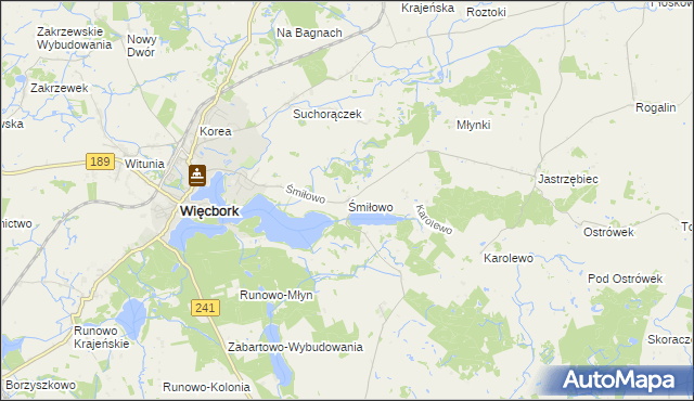 mapa Śmiłowo gmina Więcbork, Śmiłowo gmina Więcbork na mapie Targeo