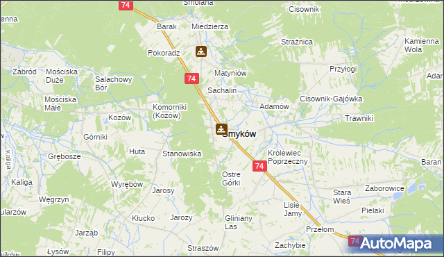 mapa Smyków powiat konecki, Smyków powiat konecki na mapie Targeo
