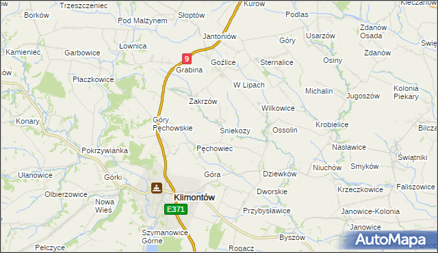 mapa Śniekozy, Śniekozy na mapie Targeo