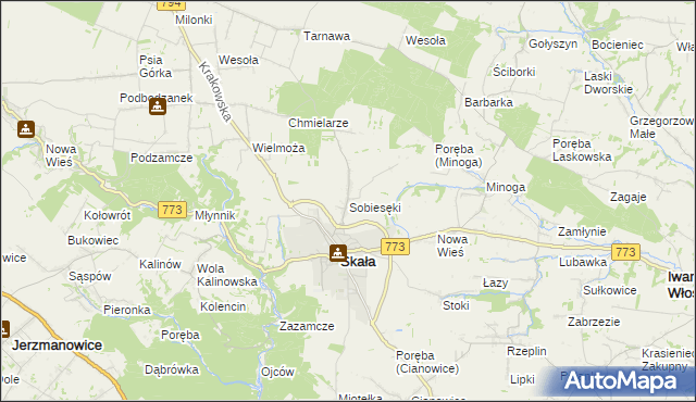 mapa Sobiesęki gmina Skała, Sobiesęki gmina Skała na mapie Targeo