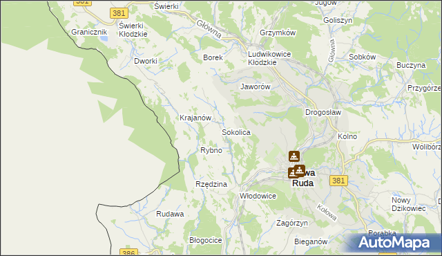 mapa Sokolica gmina Nowa Ruda, Sokolica gmina Nowa Ruda na mapie Targeo