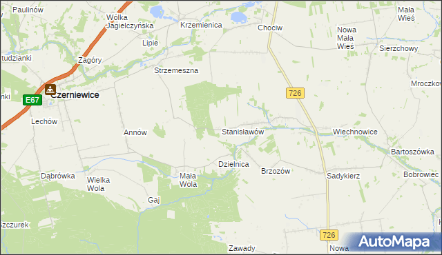 mapa Stanisławów gmina Rzeczyca, Stanisławów gmina Rzeczyca na mapie Targeo