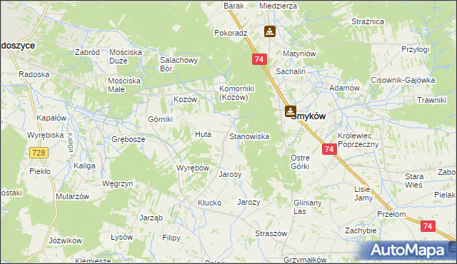 mapa Stanowiska gmina Smyków, Stanowiska gmina Smyków na mapie Targeo