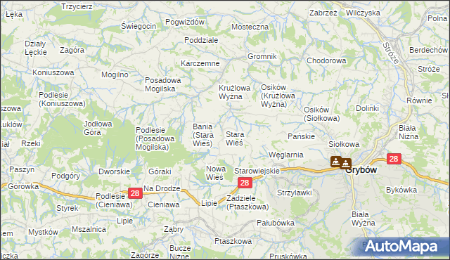 mapa Stara Wieś gmina Grybów, Stara Wieś gmina Grybów na mapie Targeo