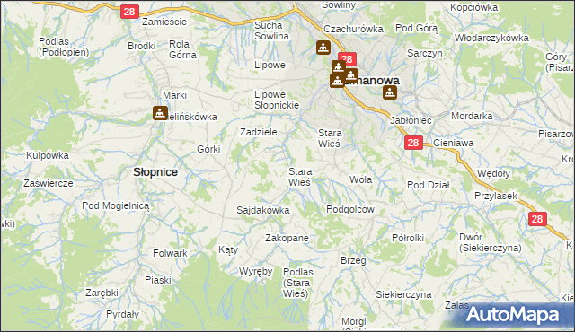 mapa Stara Wieś gmina Limanowa, Stara Wieś gmina Limanowa na mapie Targeo