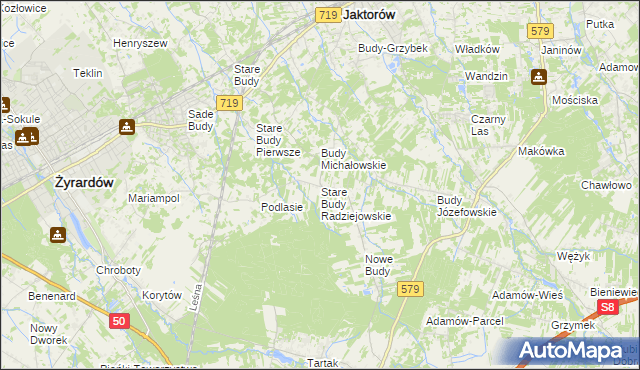 mapa Stare Budy Radziejowskie, Stare Budy Radziejowskie na mapie Targeo