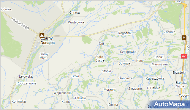 mapa Stare Bystre, Stare Bystre na mapie Targeo
