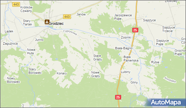 mapa Stare Grądy gmina Grodziec, Stare Grądy gmina Grodziec na mapie Targeo