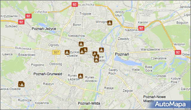 mapa Stare Miasto gmina Poznań, Stare Miasto gmina Poznań na mapie Targeo