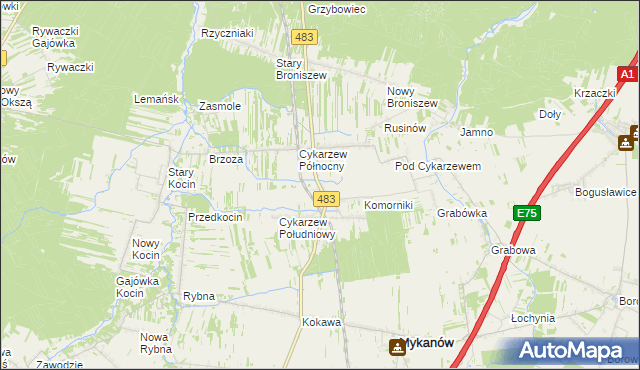 mapa Stary Cykarzew, Stary Cykarzew na mapie Targeo