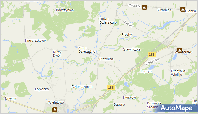 mapa Stawnica gmina Złotów, Stawnica gmina Złotów na mapie Targeo