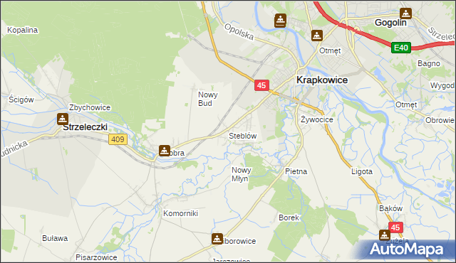 mapa Steblów gmina Krapkowice, Steblów gmina Krapkowice na mapie Targeo