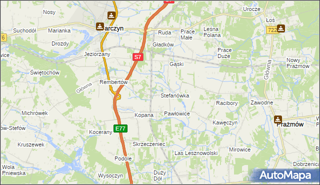 mapa Stefanówka gmina Tarczyn, Stefanówka gmina Tarczyn na mapie Targeo