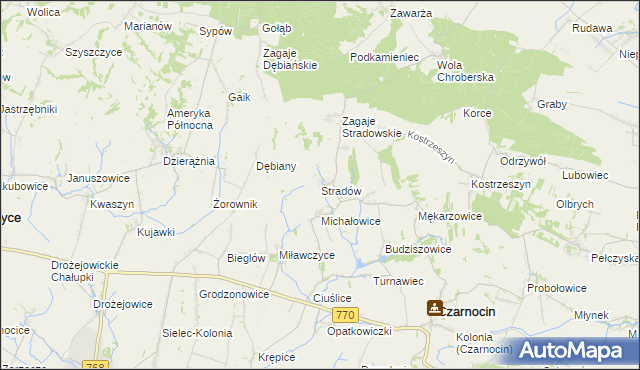 mapa Stradów gmina Czarnocin, Stradów gmina Czarnocin na mapie Targeo