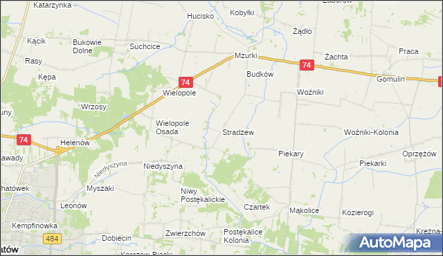 mapa Stradzew gmina Wola Krzysztoporska, Stradzew gmina Wola Krzysztoporska na mapie Targeo