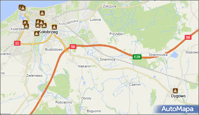 mapa Stramnica gmina Kołobrzeg, Stramnica gmina Kołobrzeg na mapie Targeo