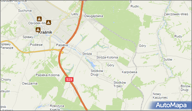 mapa Stróża-Kolonia, Stróża-Kolonia na mapie Targeo