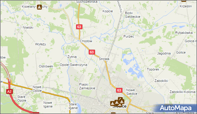 mapa Strzała gmina Siedlce, Strzała gmina Siedlce na mapie Targeo