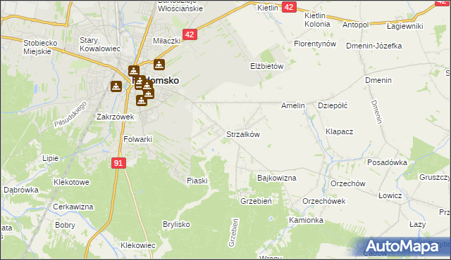 mapa Strzałków gmina Radomsko, Strzałków gmina Radomsko na mapie Targeo