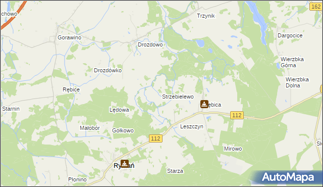 mapa Strzebielewo gmina Rymań, Strzebielewo gmina Rymań na mapie Targeo