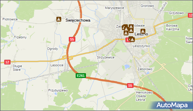 mapa Strzyżewice gmina Święciechowa, Strzyżewice gmina Święciechowa na mapie Targeo