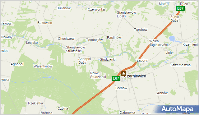 mapa Studzianki gmina Czerniewice, Studzianki gmina Czerniewice na mapie Targeo