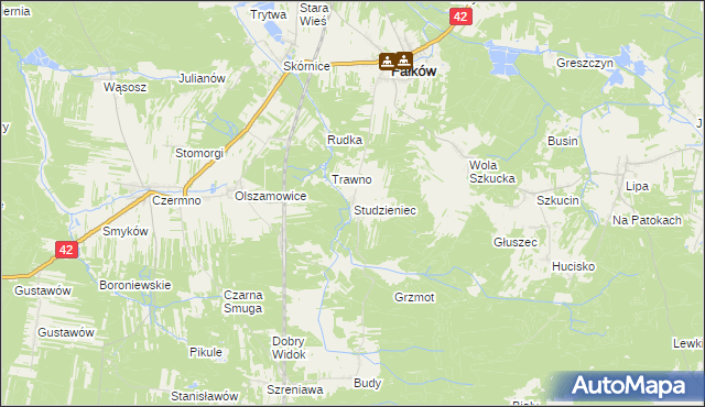 mapa Studzieniec gmina Fałków, Studzieniec gmina Fałków na mapie Targeo