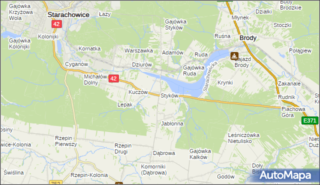 mapa Styków gmina Brody, Styków gmina Brody na mapie Targeo