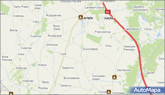 mapa Suchodębie gmina Łanięta, Suchodębie gmina Łanięta na mapie Targeo