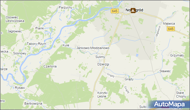 mapa Sulimy gmina Nowogród, Sulimy gmina Nowogród na mapie Targeo