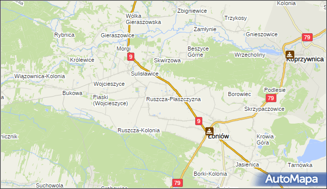 mapa Suliszów gmina Łoniów, Suliszów gmina Łoniów na mapie Targeo