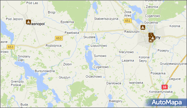 mapa Sumowo gmina Sejny, Sumowo gmina Sejny na mapie Targeo