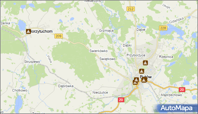 mapa Świątkowo gmina Bytów, Świątkowo gmina Bytów na mapie Targeo