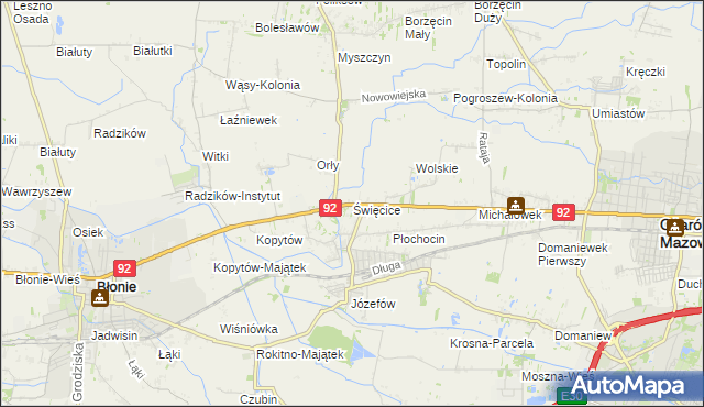 mapa Święcice gmina Ożarów Mazowiecki, Święcice gmina Ożarów Mazowiecki na mapie Targeo