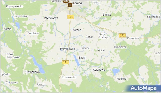 mapa Świerk gmina Barwice, Świerk gmina Barwice na mapie Targeo