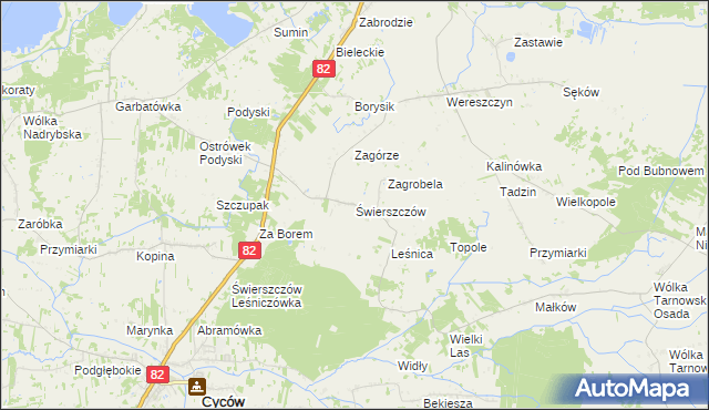 mapa Świerszczów gmina Cyców, Świerszczów gmina Cyców na mapie Targeo