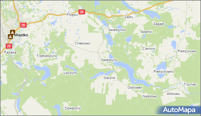 mapa Świeszyno gmina Miastko, Świeszyno gmina Miastko na mapie Targeo