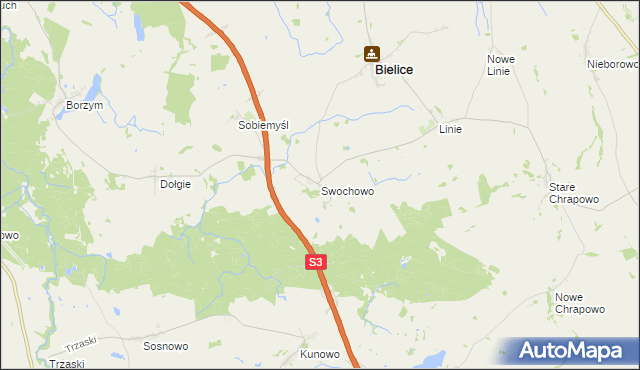 mapa Swochowo gmina Bielice, Swochowo gmina Bielice na mapie Targeo