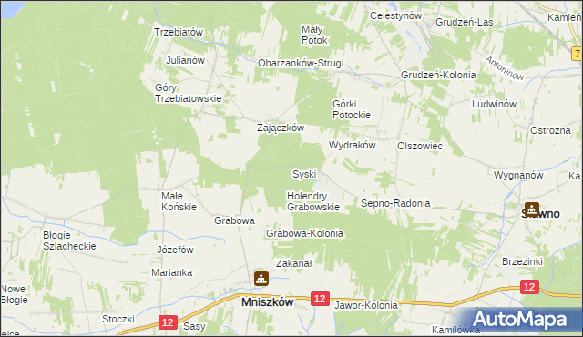 mapa Syski gmina Mniszków, Syski gmina Mniszków na mapie Targeo