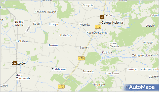 mapa Szadek gmina Ceków-Kolonia, Szadek gmina Ceków-Kolonia na mapie Targeo