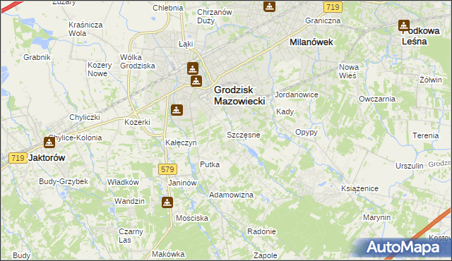 mapa Szczęsne gmina Grodzisk Mazowiecki, Szczęsne gmina Grodzisk Mazowiecki na mapie Targeo