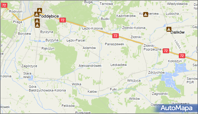 mapa Szczyty gmina Poddębice, Szczyty gmina Poddębice na mapie Targeo