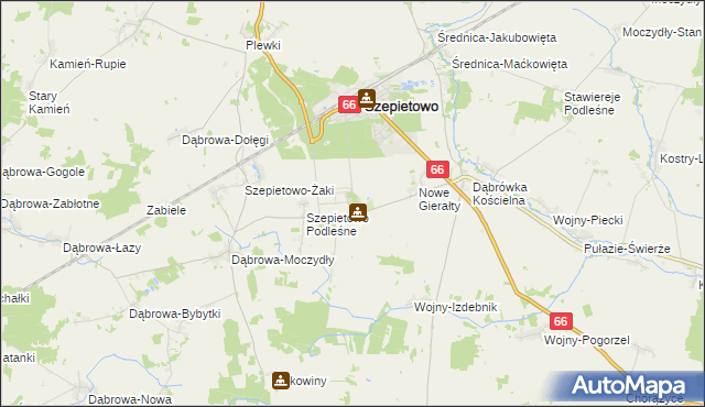 mapa Szepietowo-Wawrzyńce, Szepietowo-Wawrzyńce na mapie Targeo