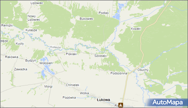 mapa Szostaki gmina Łukowa, Szostaki gmina Łukowa na mapie Targeo