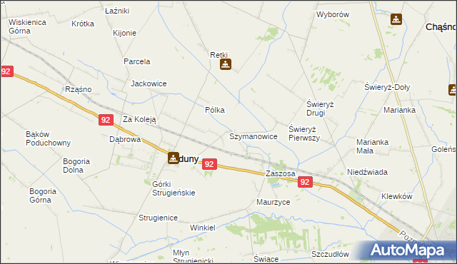 mapa Szymanowice gmina Zduny, Szymanowice gmina Zduny na mapie Targeo